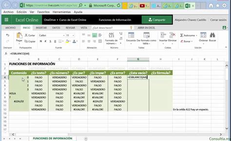 Funciones De Información En Excel Online Youtube