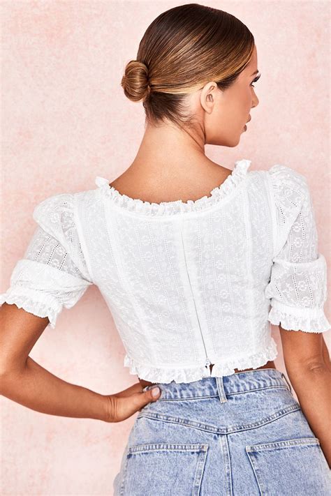 Clothing Tops Cecilie White Broderie Anglais Cropped Top Crop
