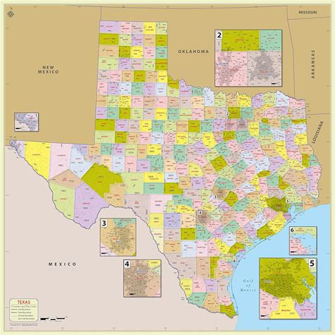 Texas County With Zip Code Map 48 W X 48 H Office