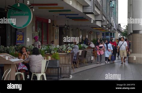 Jakarta City Center Mall Outside Crowded Cafe Slow Motion 4k Indonesia