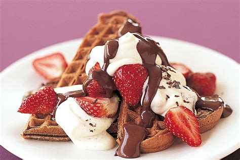 Chocolate Waffles With Choc Chip Cream And Chocolate Sauce Recipes