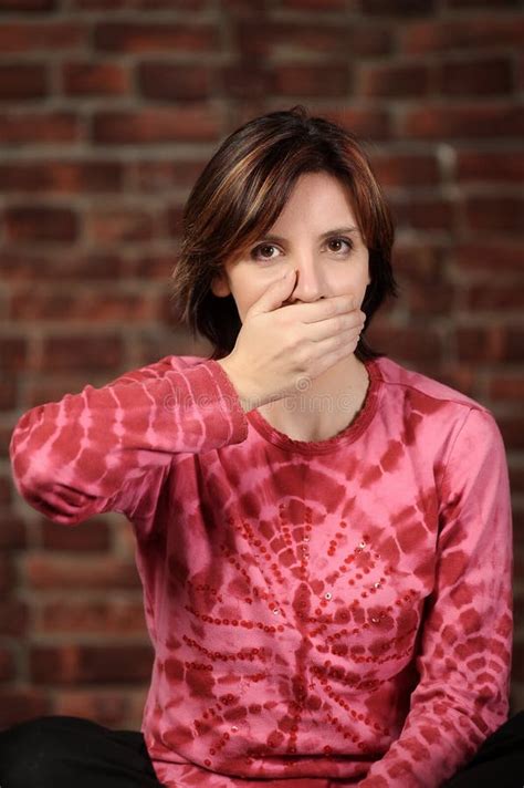Woman With Hand Over Mouth Stock Photo Image Of Close 27497886