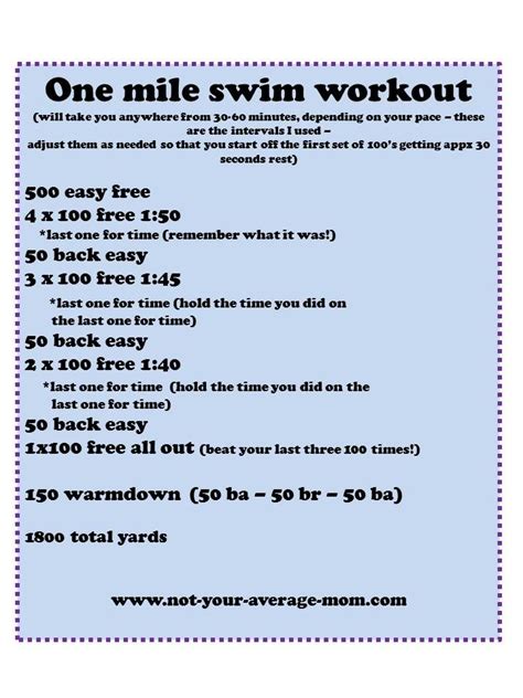 Give This One Mile Swim Workout A Try The Intervals Are Easy To Adjust To Any Level A Great