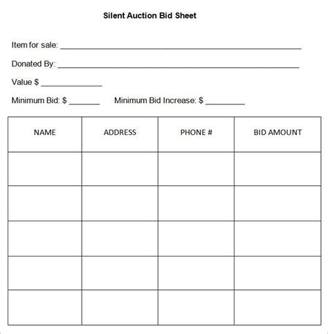 20 Silent Auction Bid Sheet Templates Samples Doc Pdf Excel Artofit