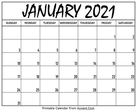 Free 2021 calendars that you can download, customize, and print. Printable January 2021 Calendar Template - Time Management Tools Printable January 2021 Calendar ...