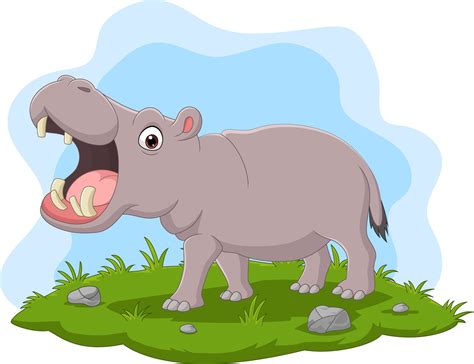 Cartoon Hippo With Open Mouth In The Grass 5161835 Vector Art At Vecteezy