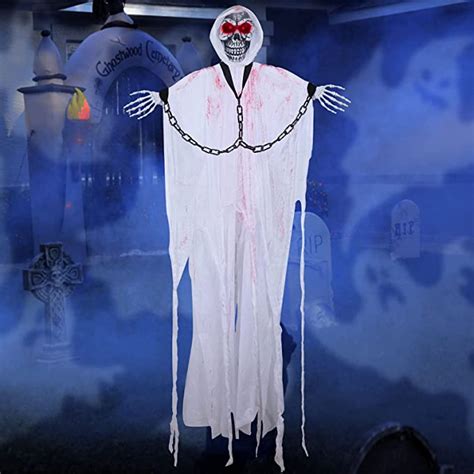 Halloween Hanging Ghost Decoration Glowing Eyes Motion Sensor