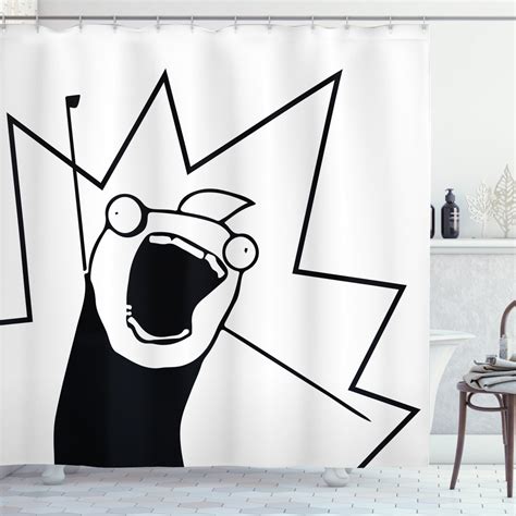 Humor Shower Curtain Happy Stick Meme Troll Face Cheerful Expression Digital Stylized Modern