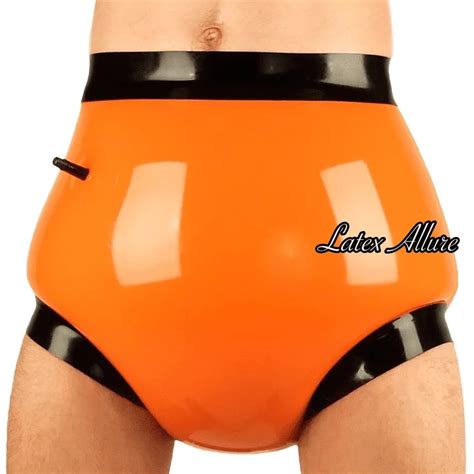 sexy hot 100 natural latex handmade orange and black inflatable men s boxer rubber underwear