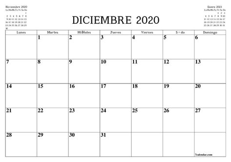 Calendario En Blanco Para Imprimir Diciembre 2020 Calendar Printables