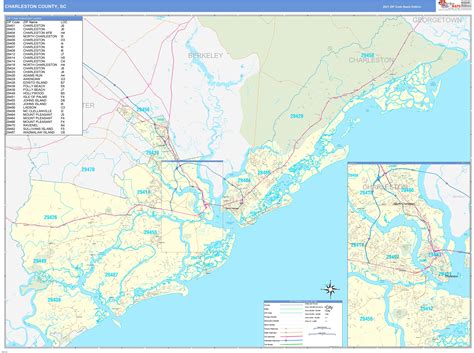 Charleston County, SC Zip Code Wall Map Basic Style by MarketMAPS