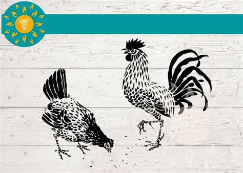 FARMHOUSE CHICKEN SVG Handdrawn Rooster Digital Art Pecking Etsy
