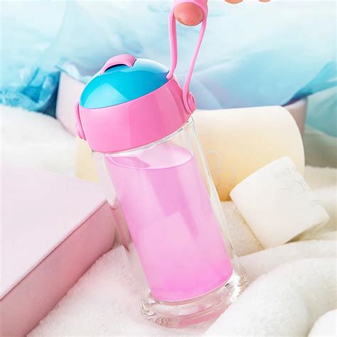 Colored Cute Double Wall Glass Creative Safe Tea Clear Drinking Glasses Cups Lid Calice