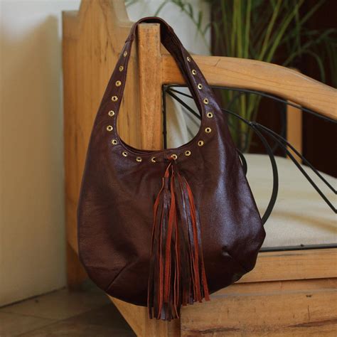Handcrafted Brown Leather Hobo Style Boho Chic Shoulder Bag Relaxed