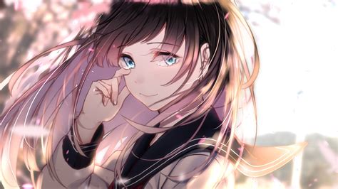 Download 3840x2160 Anime Girl Crying School Uniform Tears Brown