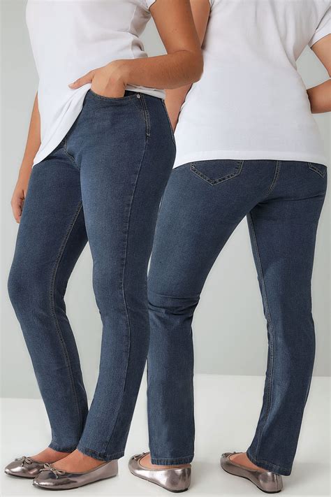 Blue Vintage Wash Denim 5 Pocket Straight Leg Ruby Jeans Plus Size 16
