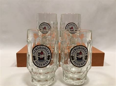 Rastal Flensburger Pilsener Beer Glasses Mugs Steins 3l Germany 5 1 4″ Set Of 4 Beer Glasses