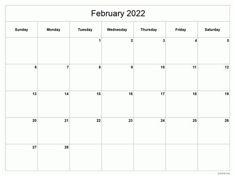 13 Printable Monthly Calendar February 2022 Png All In Here