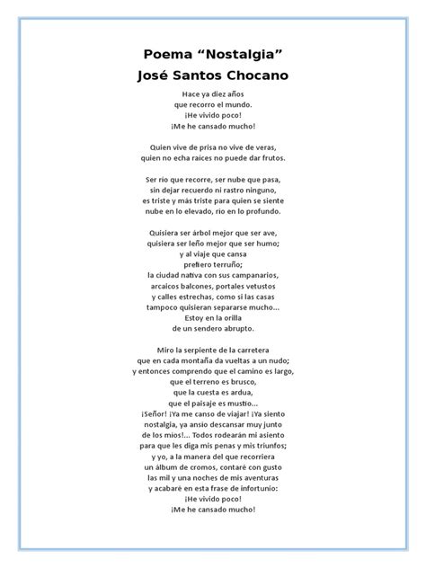 Poema Nostalgia José Santos Chocano Ocio