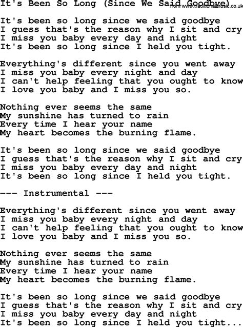 it s been so long since we said goodbye by george jones counrty song lyrics