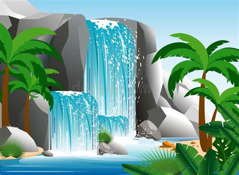 Waterfall In A Jungle Stock Vector Illustration Of