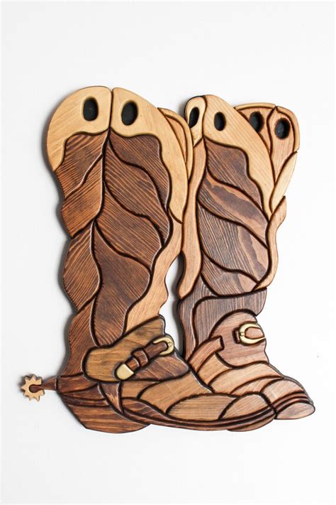 Items Similar To Intarsia Western Cowboy Boots Wood Wall Hanging On Etsy