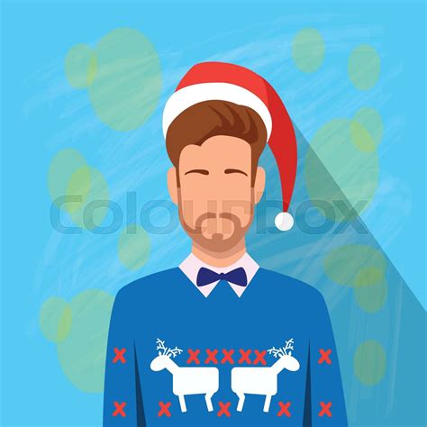 Profile Icon Male New Year Christmas Holiday Red Santa Hat Stock