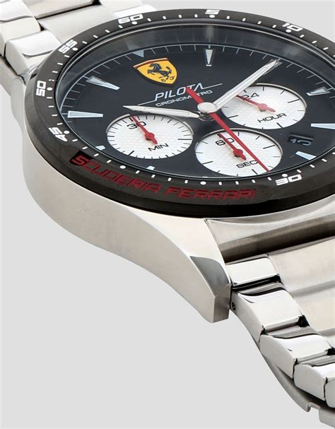 Ferrari Steel Chronograph Pilota Watch With Black Dial Man Scuderia
