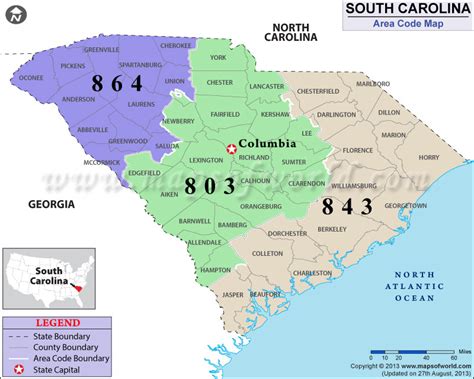 South Carolina Area Code Maps