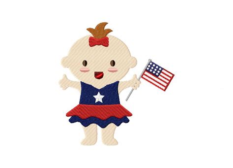 Patriotic Baby Girl Flag Embroidery Design Daily Embroidery