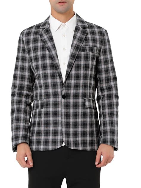 Unique Bargains Mens Dress Plaid Blazer One Button Slim Fit Checked
