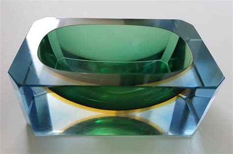 Murano Sommerso Glass Art By Flavio Poli Blue Green Yellow Etsy Glass Art Bright Background