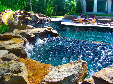 Pool With Rock Slide Tropical Pool Houston By Absolutely