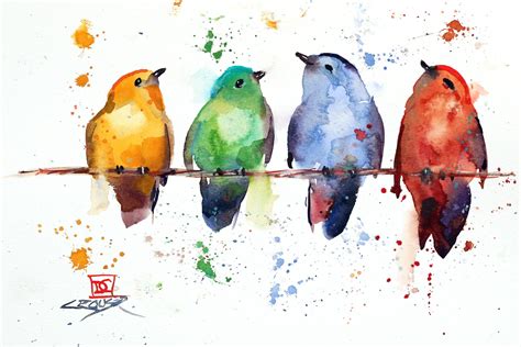 Colorful Songbirds Original Watercolor Bird Painting By Dean Crouser In