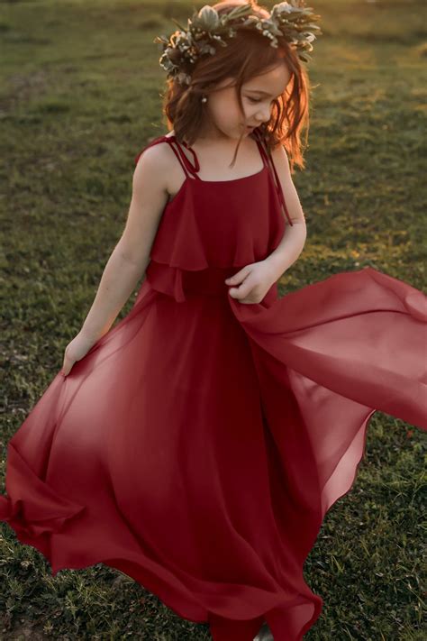 Penny Burgundy Red Bohemian Chiffon Flower Girl Dress