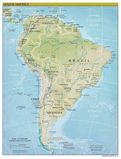 Large Scale Political Map Of South America With Relief 2010 South