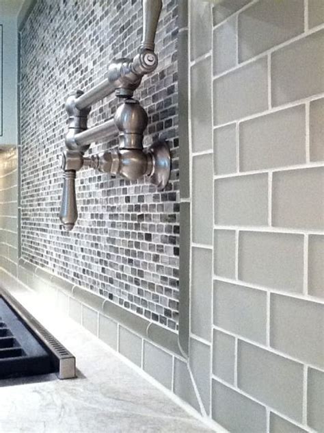 Harbor gray 3x9 backsplash glass subway tile. 45 best images about Shower ideas on Pinterest | Arabesque ...