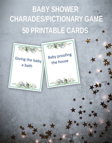 Greenery Baby Shower Charades Game Gender Reveal Game Etsy
