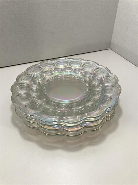 Vintage Federal Glass Yorktown Colonial Pattern Rainbow Iridescent Plates Set Of 4 In 2021