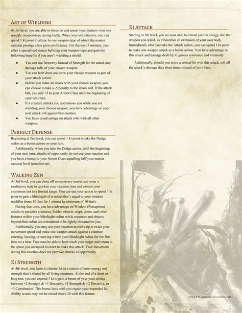 Dnd 5e Homebrew — Master Samurai Prestige Class By Messiahmushroom