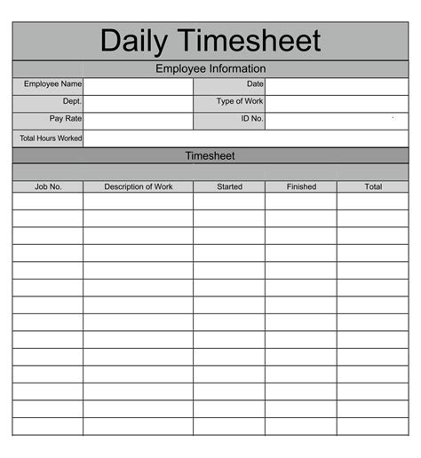Daily Timesheet Template Free Printable Printable Free Templates
