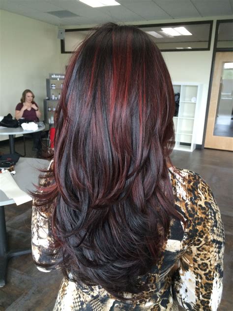 Balayage Red Highlights Dark Hair Long Hair Dark Hair With