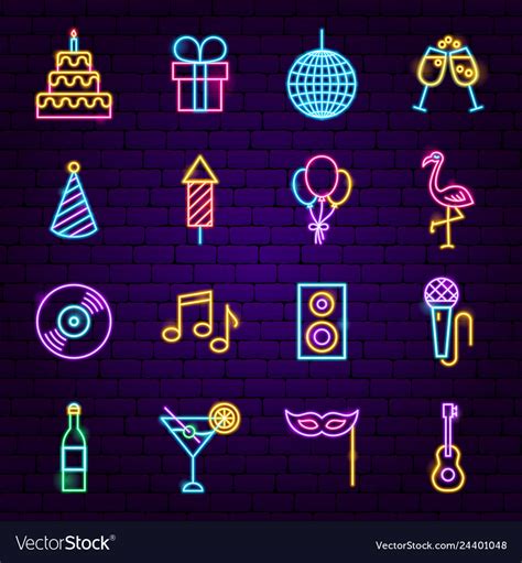 Birthday Party Neon Icons Royalty Free Vector Image