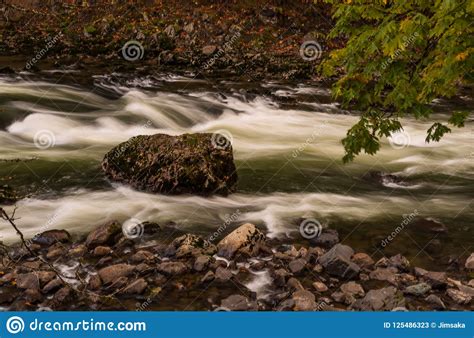 Snoqualmie River With A Boulder In The Middle During Autumn Stock Image