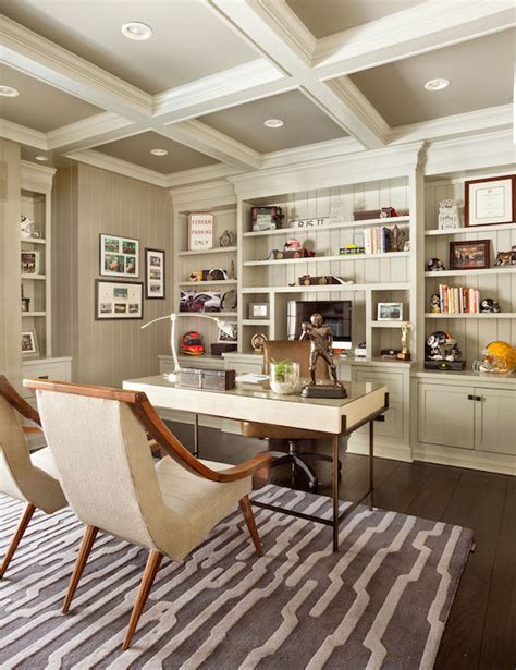 Painted Coffered Ceiling Transitional Den Library Office Garrison Hullinger Interior Design