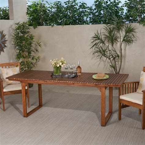 Salene Outdoor Acacia Wood Expandable Dining Table Brown Patina
