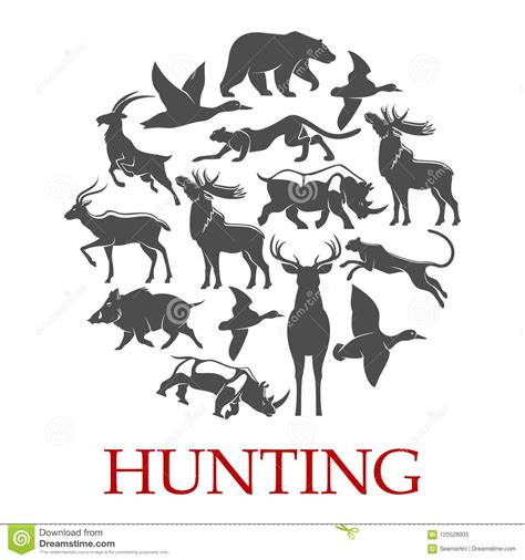 Hunting Sport Poster Of Forest And African Animal Stock Vector