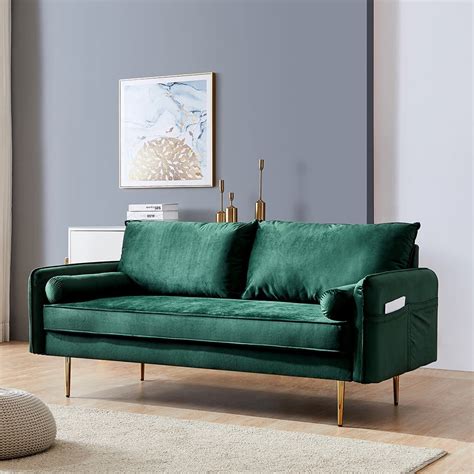 Kepooman 71 Mid Century Modern Velvet Fabric Loveseat Sofa Couch Bed