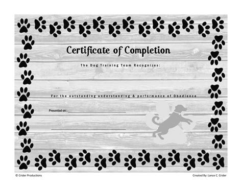 Printable Dog Training Certificate Template Free Printable