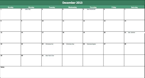 2013 Monthly Calendar Template For Excel